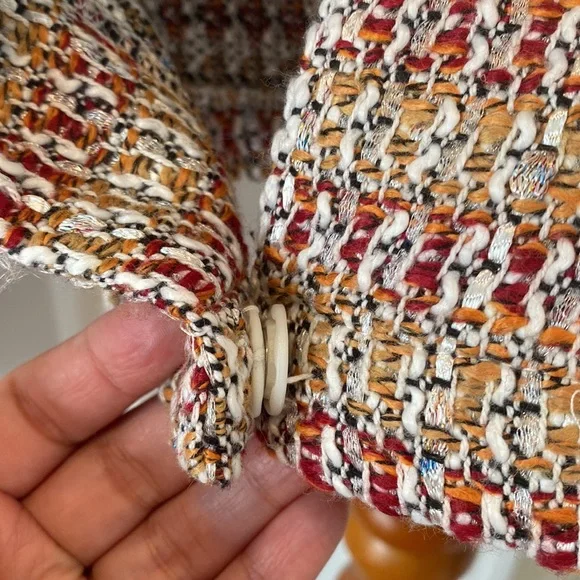 Tweed Shawl Collar One Snap Button Crop Kacket - Picture 3 of 9